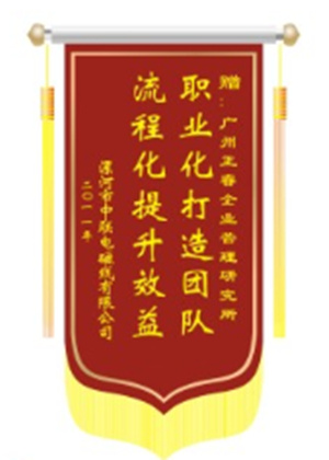中聯(lián)電磁線(xiàn)總經(jīng)理贈(zèng)送正睿咨詢(xún)職業(yè)化打造團(tuán)隊(duì)，流程化提升效益錦旗